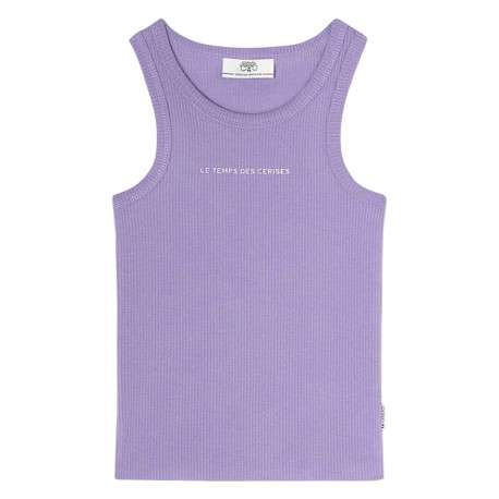 Débardeur en coton violet côtelé avec un col rond et une coupe droite