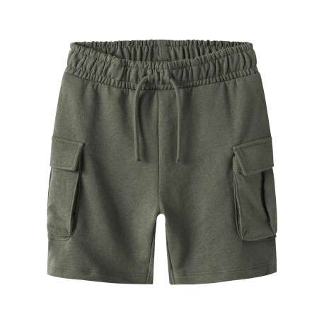 Short jogging kaki uni à coupe droite et à taille élastiquée avec un cordon