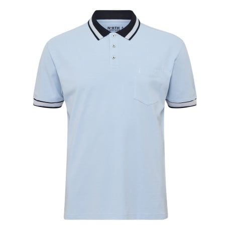 Polo en coton bleu ciel à détails bleus marine uni à coupe droite avec une poche