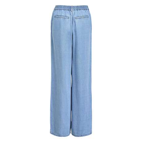 Pantalon chino bleu aspect denim à coupe large et longue et à taille élastiquée - Image 2