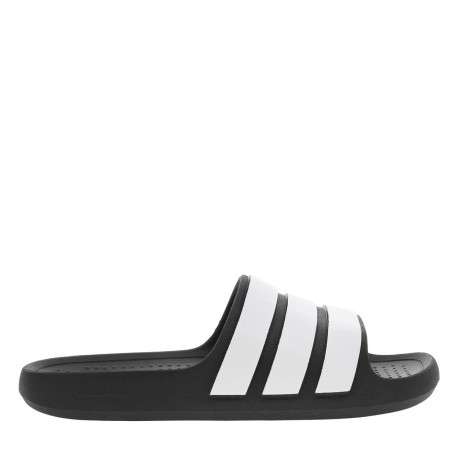 Claquettes noires avec des bandes blanches à l'avant et à semelle plate - Image 2