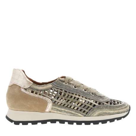 Baskets running kakis ajourées en cordes tressées et à talon compensé bas - Image 2
