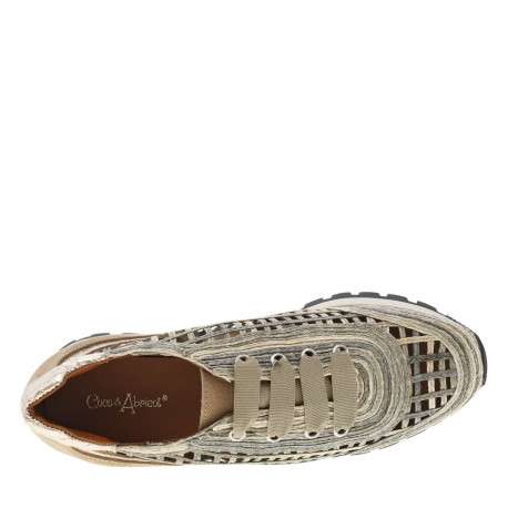 Baskets running kakis ajourées en cordes tressées et à talon compensé bas - Image 4