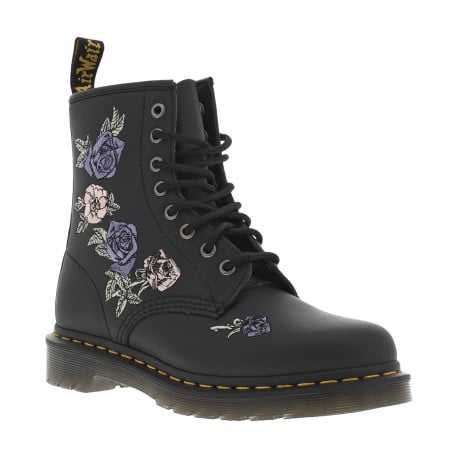 Bottines noires avec des fleurs brodées à talon décroché bas et à lacets ronds