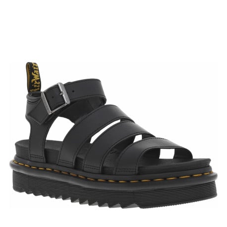 Sandales en cuir noires fermées par une sangle à boucle et à semelle plateau