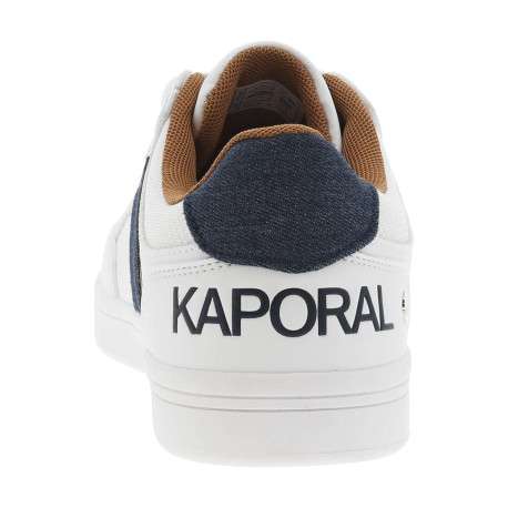 Tennis blanches avec des détails bleus denim à semelle plate et à lacets plats - Image 12