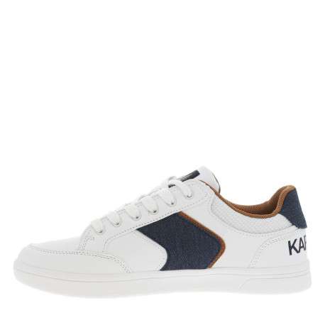 Tennis blanches avec des détails bleus denim à semelle plate et à lacets plats - Image 8