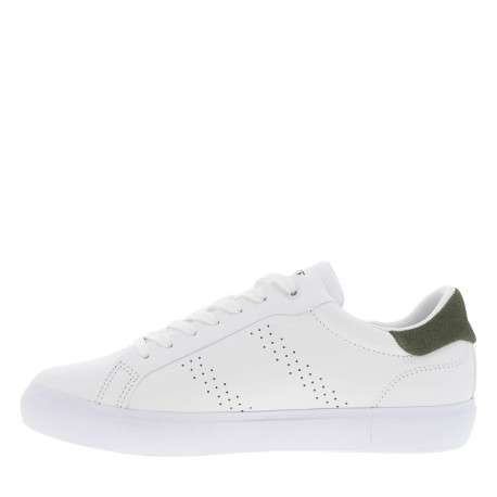Tennis en cuir blanches avec le logo kaki imprimé à lacets plats
