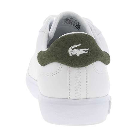 Tennis en cuir blanches avec le logo kaki imprimé à lacets plats - Image 6