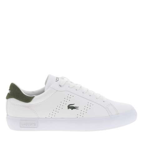 Tennis en cuir blanches avec le logo kaki imprimé à lacets plats - Image 2