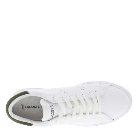Tennis en cuir blanches avec le logo kaki imprimé à lacets plats - Image 4