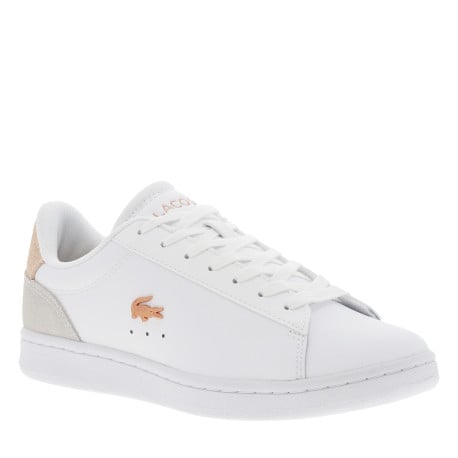 Tennis en cuir blanches à talon en daim saumon et à semelle plate