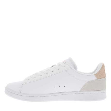 Tennis en cuir blanches à talon en daim saumon et à semelle plate
