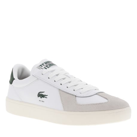 Tennis en cuir blanches à empeigne en daim beige et à lacets plats
