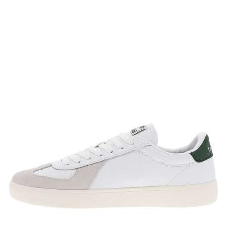 Tennis en cuir blanches à empeigne en daim beige et à lacets plats