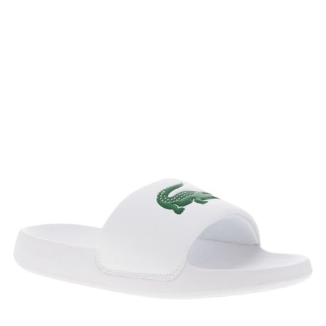 Claquettes blanches avec le logo en grand à l'avant à semelle plate