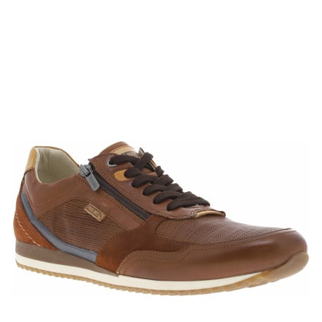 Baskets running en cuir marrons avec un zip et des lacets plats