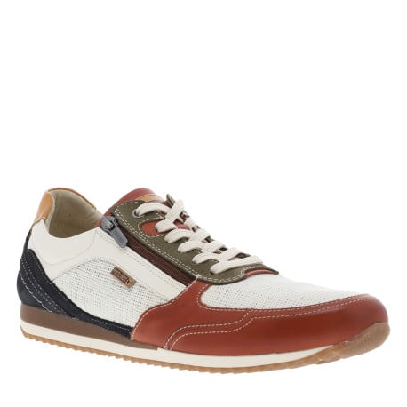 Baskets running en cuir écrus avec des empiècements colorés et à lacets plats