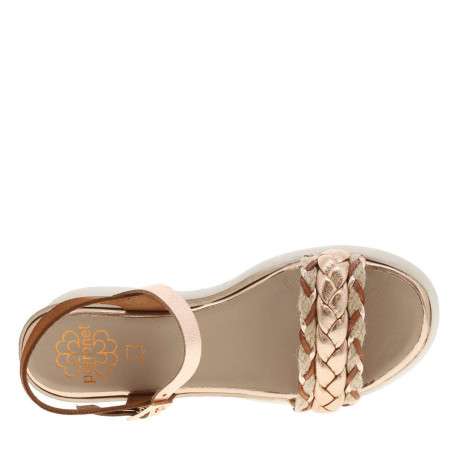 Nu-pieds en cuir bruns à semelle écrue avec talon compensé tresses roses - Image 4
