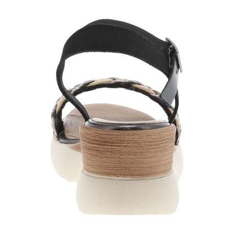 Nu-pieds en cuir noirs et beiges à talon compensé avec boucle à ardillon - Image 6