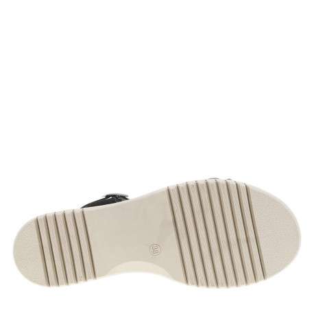 Nu-pieds en cuir noirs et beiges à talon compensé avec boucle à ardillon - Image 5