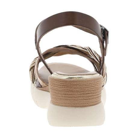 Nu-pieds en cuir moka à talon compensé avec boucle à ardillon - Image 6