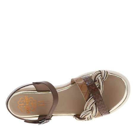 Nu-pieds en cuir moka à talon compensé avec boucle à ardillon - Image 4