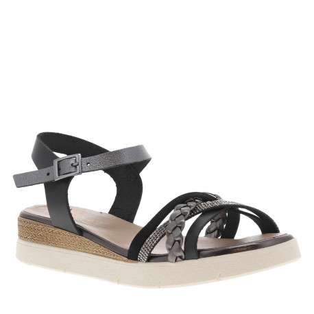 Nu-pieds en cuir noirs à boucle à ardillon avec un talon compensé bas - Image 3