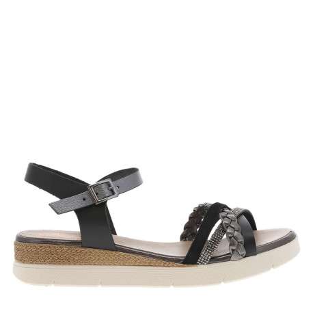 Nu-pieds en cuir noirs à boucle à ardillon avec un talon compensé bas - Image 2