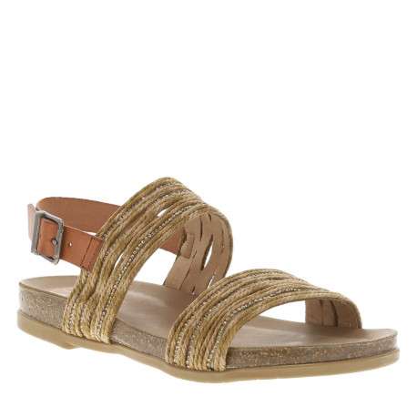 Nu-pieds en cuir sable à semelle marron plate avec à boucle à ardillon et strass - Image 3