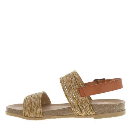 Nu-pieds en cuir sable à semelle marron plate avec à boucle à ardillon et strass