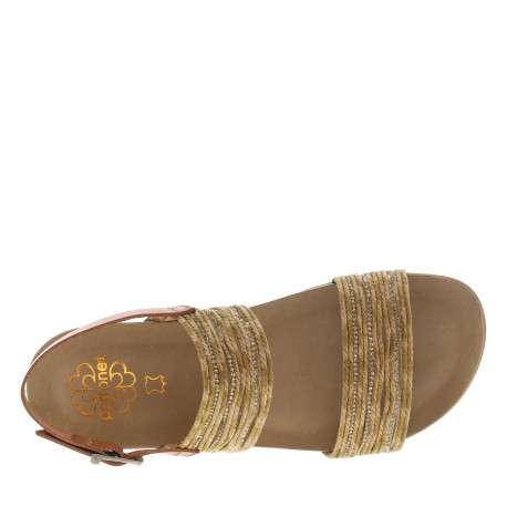 Nu-pieds en cuir sable à semelle marron plate avec à boucle à ardillon et strass - Image 4