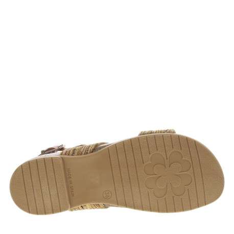 Nu-pieds en cuir sable à semelle marron plate avec à boucle à ardillon et strass - Image 5