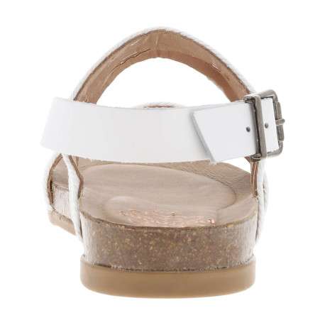 Nu-pieds en cuir blancs à talon plat avec semelle marron et strass brillants - Image 6