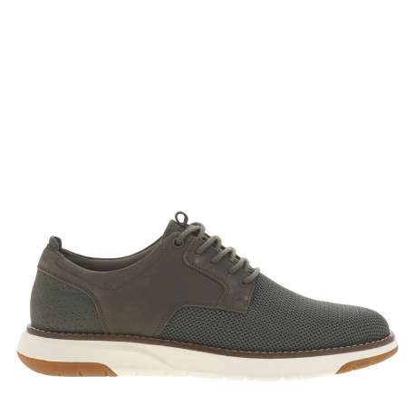 Sneakers en cuir kakis avec le bout et le talon en maille et à lacets ronds - Image 2