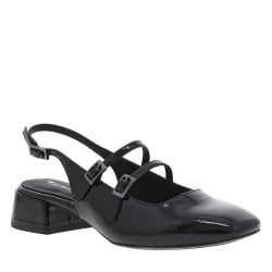 Babies noires vernies avec des sangles à boucle et à talon décroché moyen 