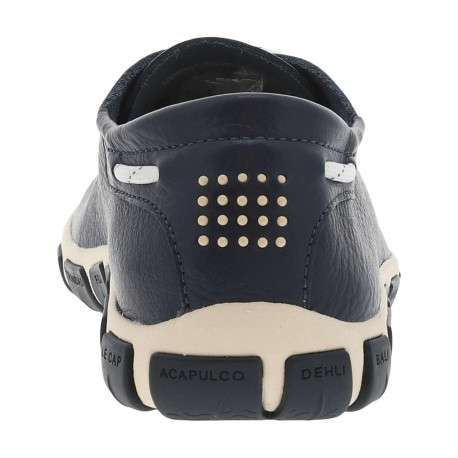 Tennis en cuir marine avec une écritures sur le côté et à lacets ronds rayés - Image 6