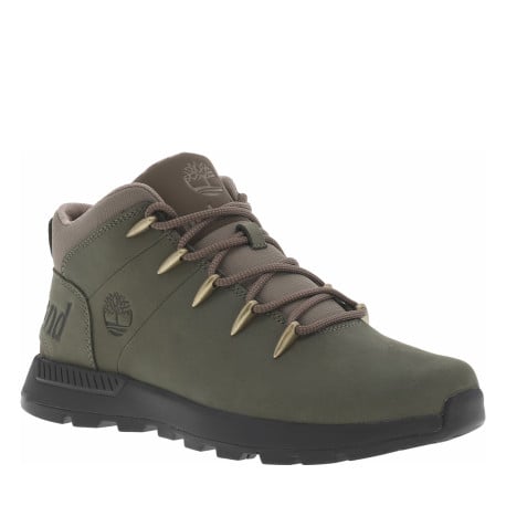Bottines en cuir kakis avec le nom de la marque au talon et à lacets ronds