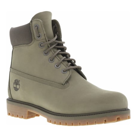 Bottines en cuir vertes olive avec le logo embossé et à lacets ronds