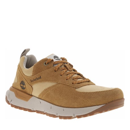 Sneakers en cuir camel avec le logo embossé sur le côté et à lacets plats