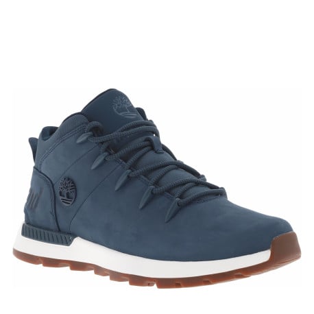 Bottines en cuir marine avec le nom de la marque au talon et à lacets ronds