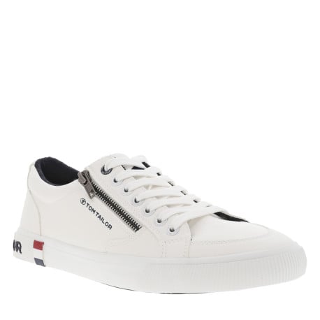 Tennis blanches avec un zip sur le côté extérieur et à lacets plats