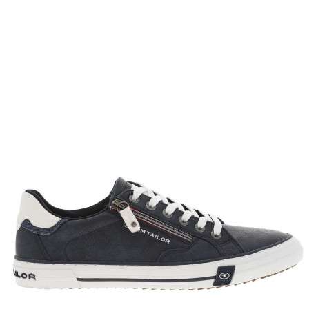 Tennis bleues marine avec un zip tricolore à lacets plats blancs - Image 2
