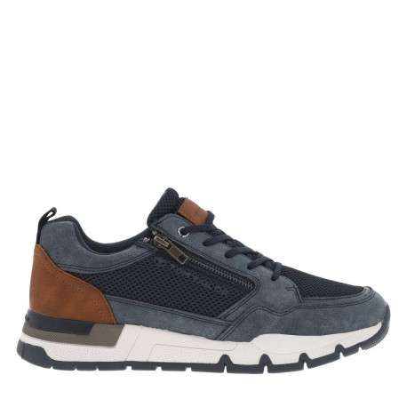 Sneakers bleues marine à empiècements en filet et à lacets plats avec un zip - Image 2