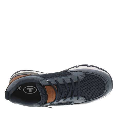 Sneakers bleues marine à empiècements en filet et à lacets plats avec un zip - Image 4