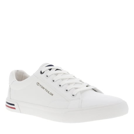 Sneakers blanches avec le nom de la marque imprimé et à lacets plats