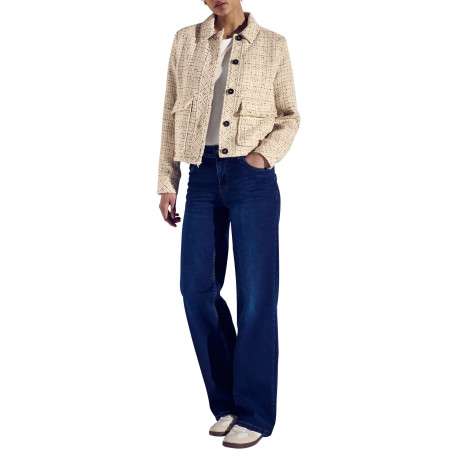 Blouson manches longues beige uni avec une coupe droite et un col à revers - Image 2