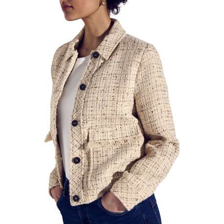 Blouson manches longues beige uni avec une coupe droite et un col à revers - Image 3