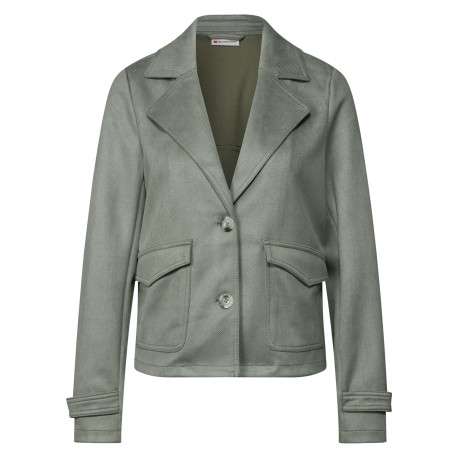 Blouson vert uni à coupe droite avec un col v à revers et des manches longues