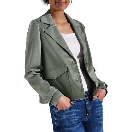 Blouson vert uni à coupe droite avec un col v à revers et des manches longues - Image 2